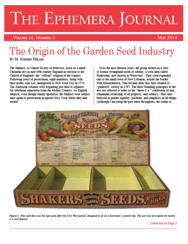 Ephemera Journal Published By The Ephemera Society Of America