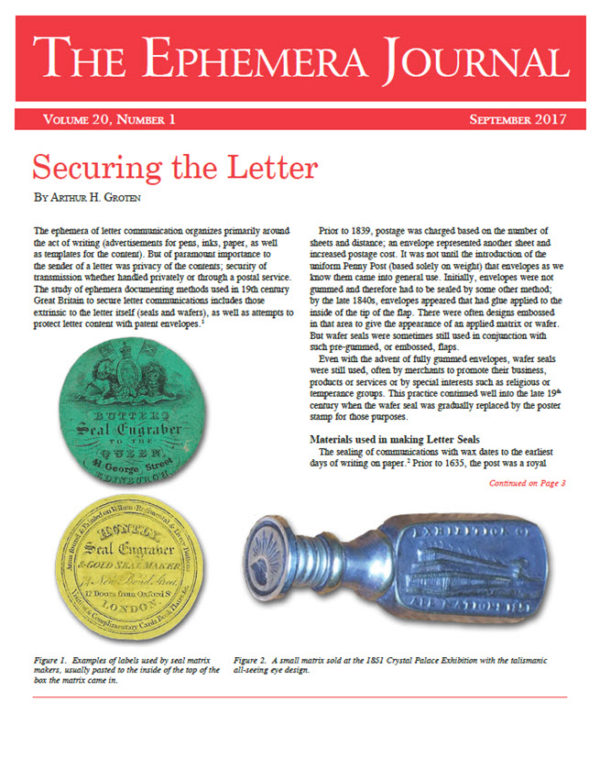 Ephemera Journal Published By The Ephemera Society Of America